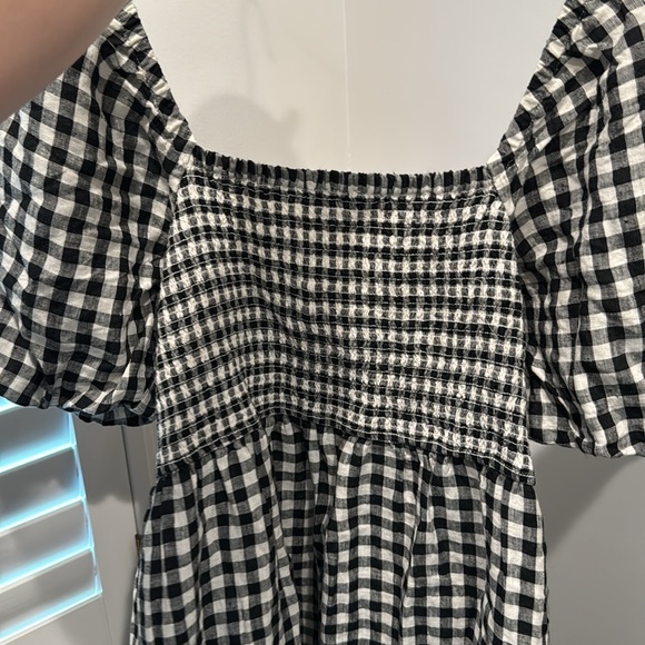 new J.Crew size XL black and white gingham, puffy sleeve maxi dress stretch - Picture 3 of 6